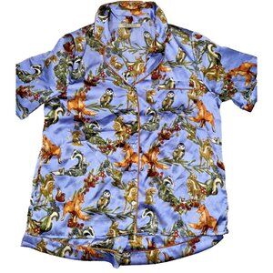 Their Nibs Lavender Blue Forest Animals Shorts Shirt PJ Set Satin Size Large